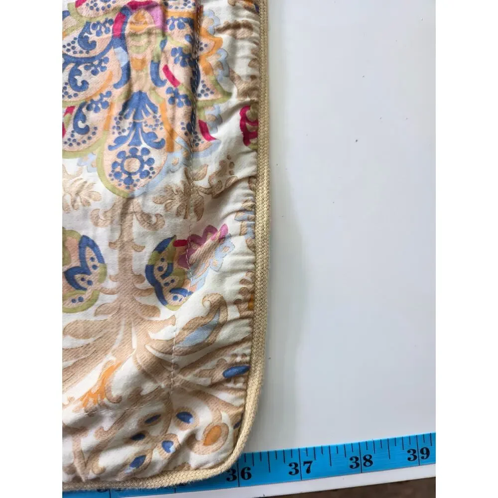 RALPH LAUREN CHAPS Tan Blue Floral Brown Border KING Pillow Sham Set of 2